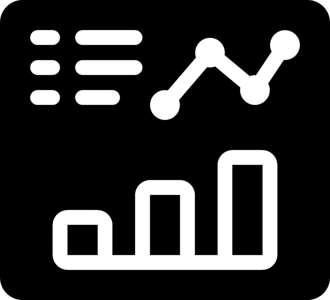A black and white icon with a graph and bar chart vector