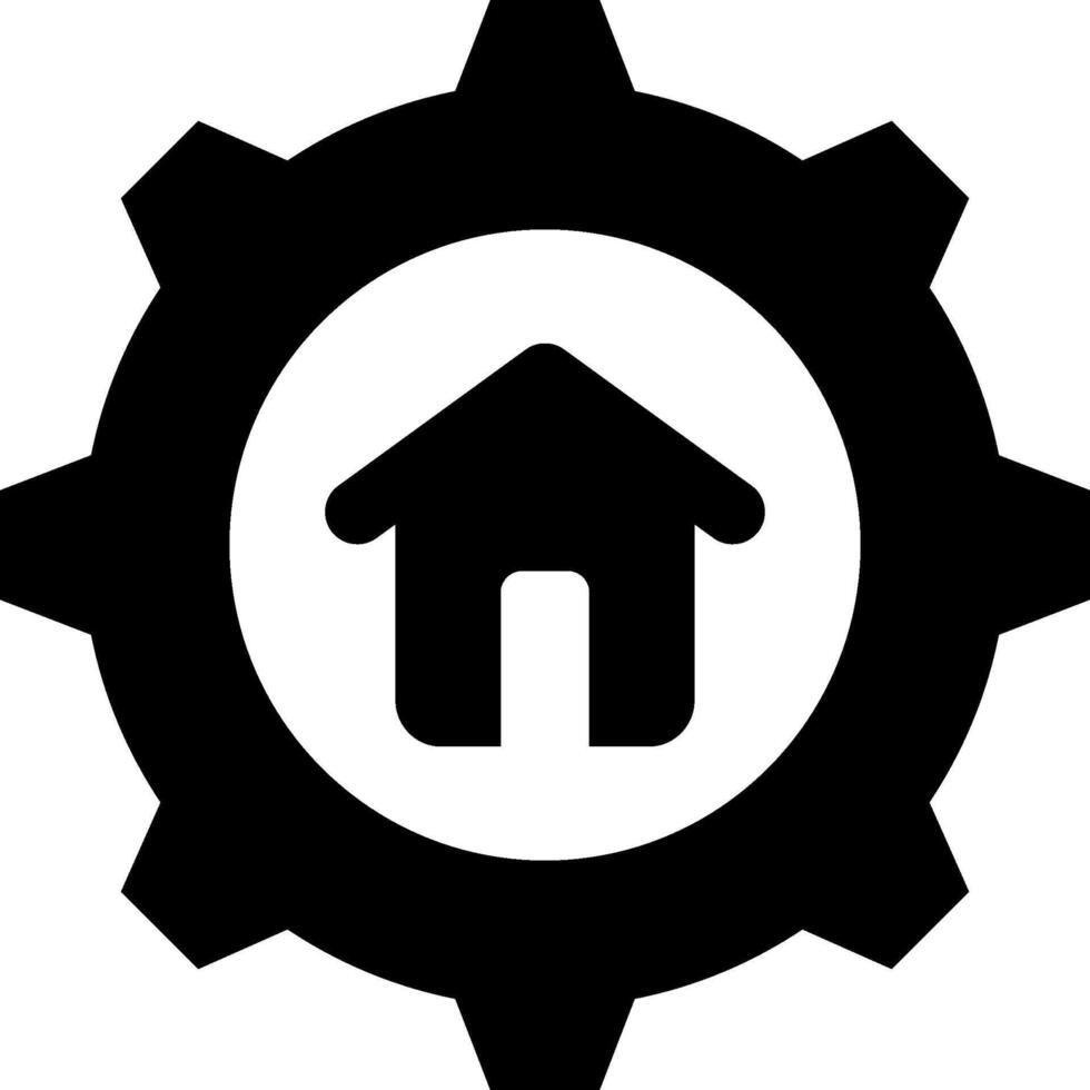 A black and white gearwheel with a house inside vector