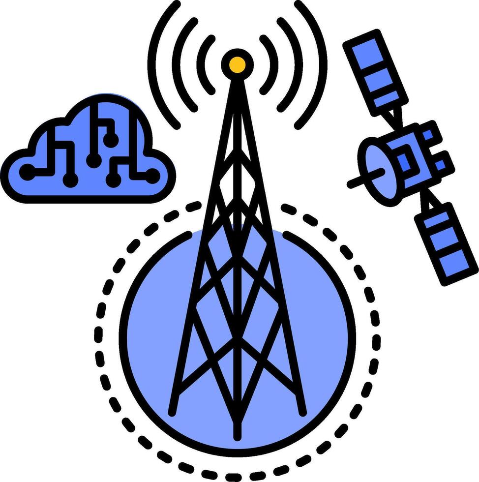 A satellite, a cell tower and a cloud vector