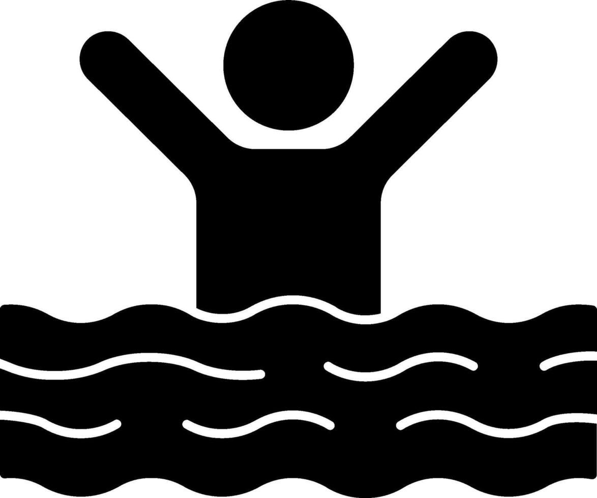 A black and white icon of a man in the water vector