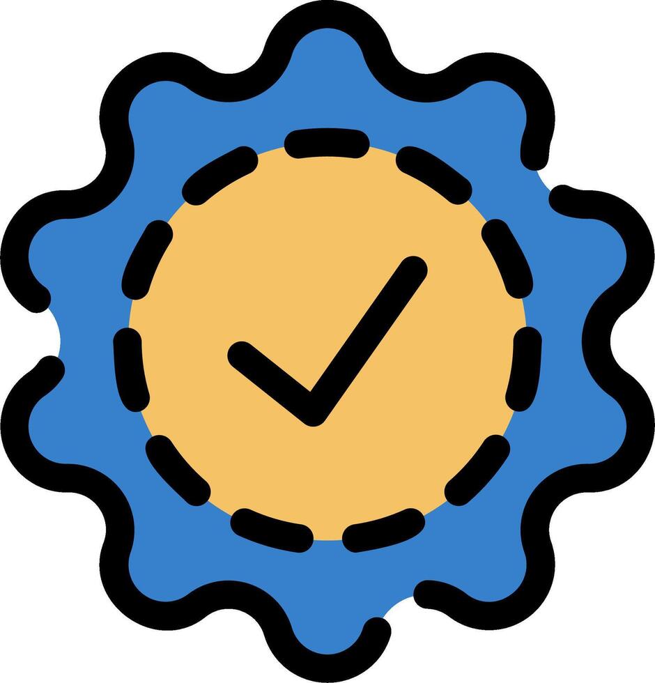 A blue and yellow gearwheel with a tick mark vector
