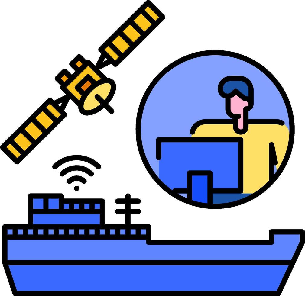 A man is using a computer and a satellite vector