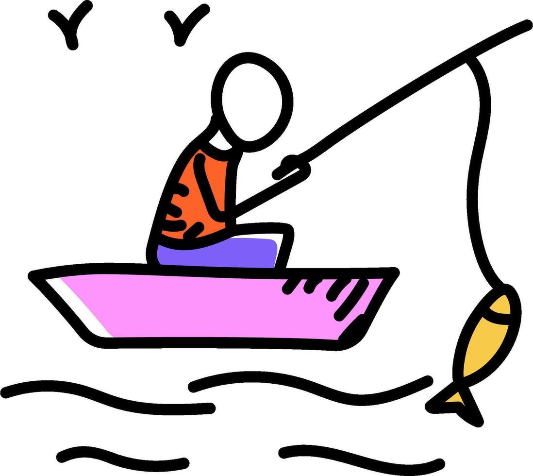 A cartoon man in a boat with a fish vector