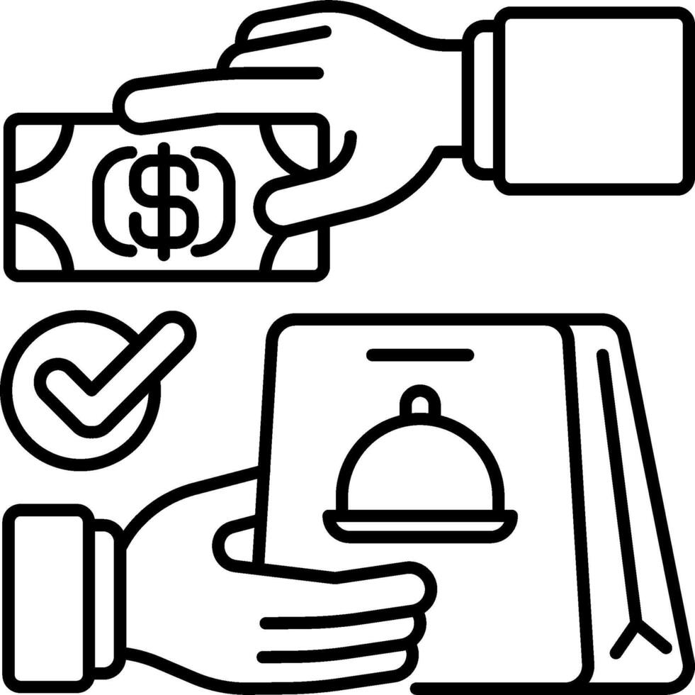 A hand holding a checkbook and a dollar sign vector