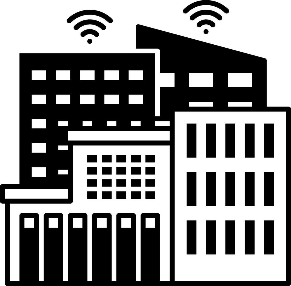 A black and white image of a building with wifi vector