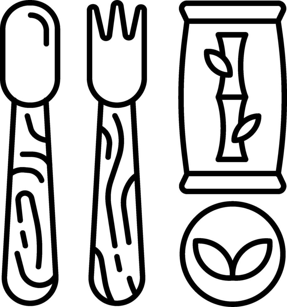 A black and white illustration of a fork, spoon and knife vector