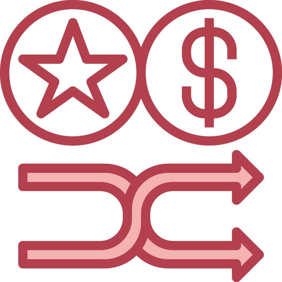 A red star, dollar sign and arrow pointing to each other vector