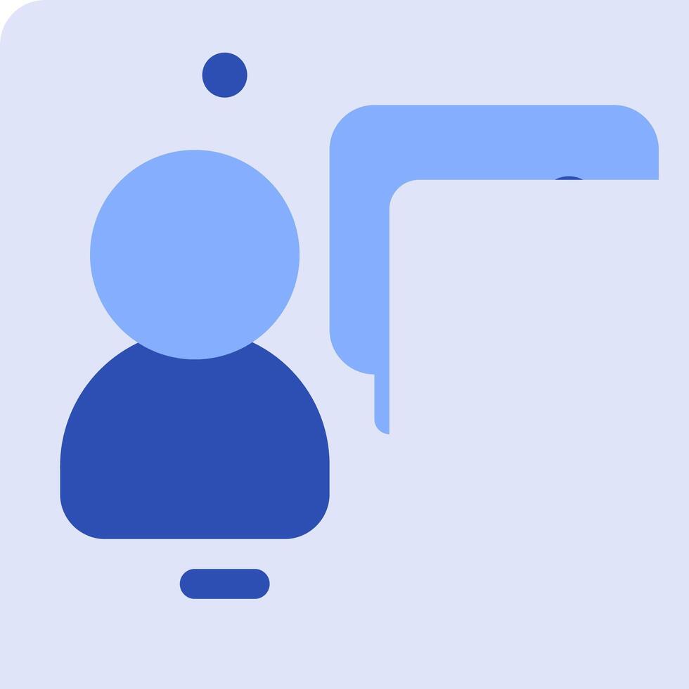 A person is sitting in front of a computer with a blue icon vector