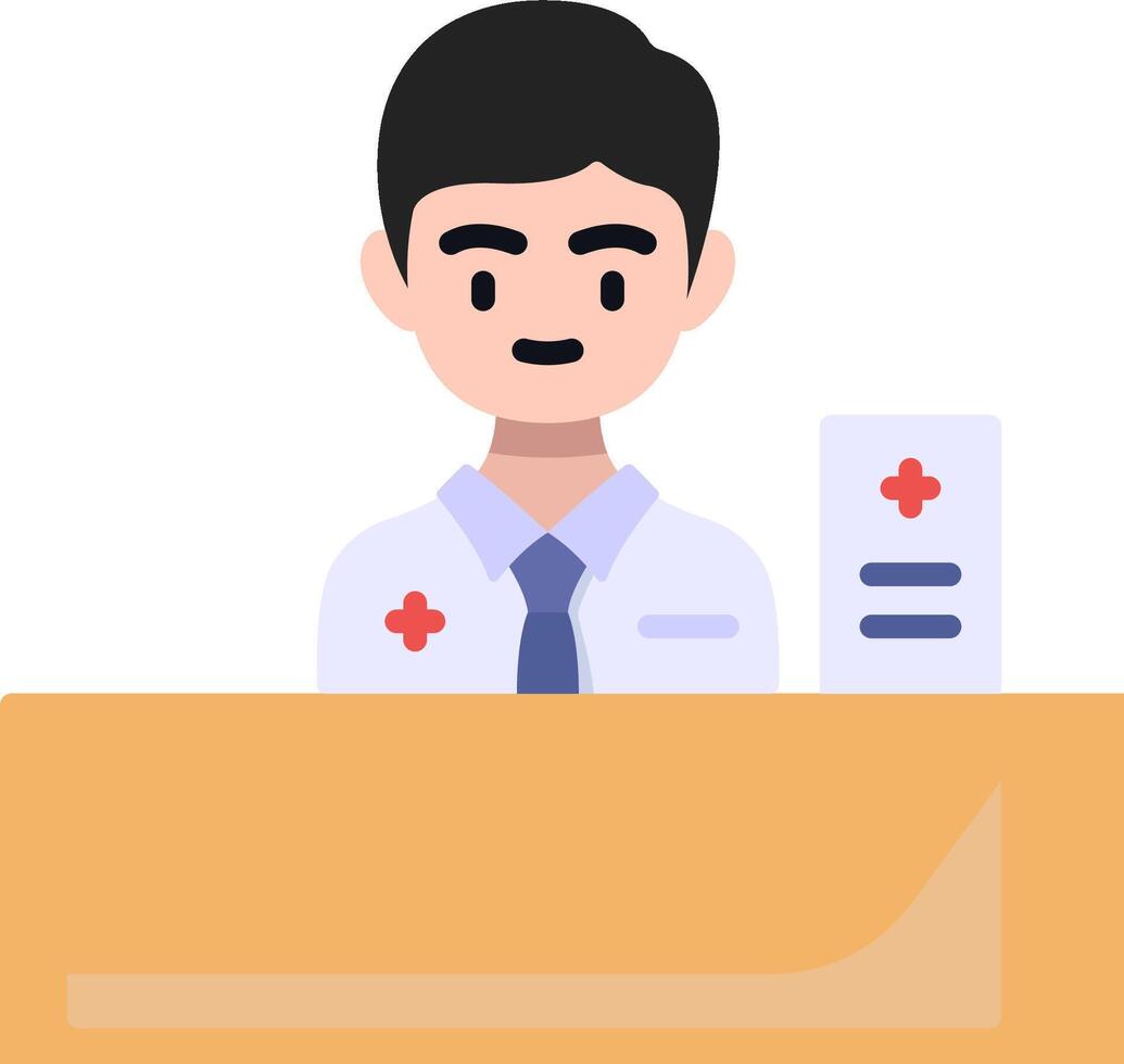 A doctor is sitting at a desk with a clipboard vector