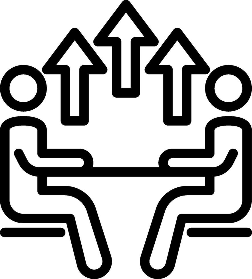 Two people sitting at a table with arrows pointing up vector