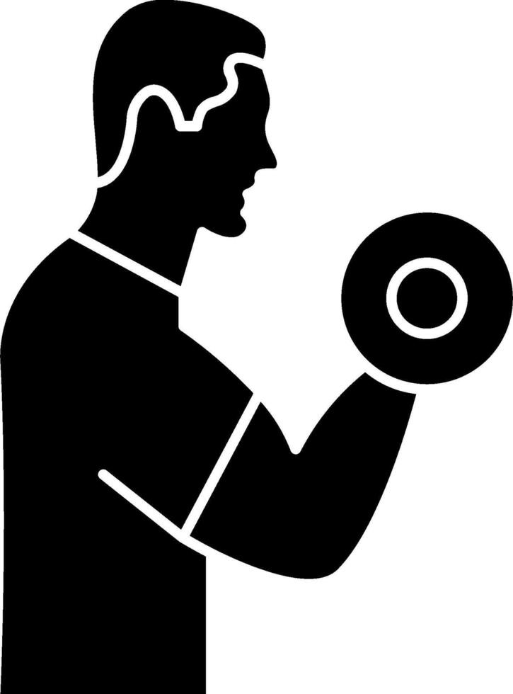 A silhouette of a man holding a dumbbell vector