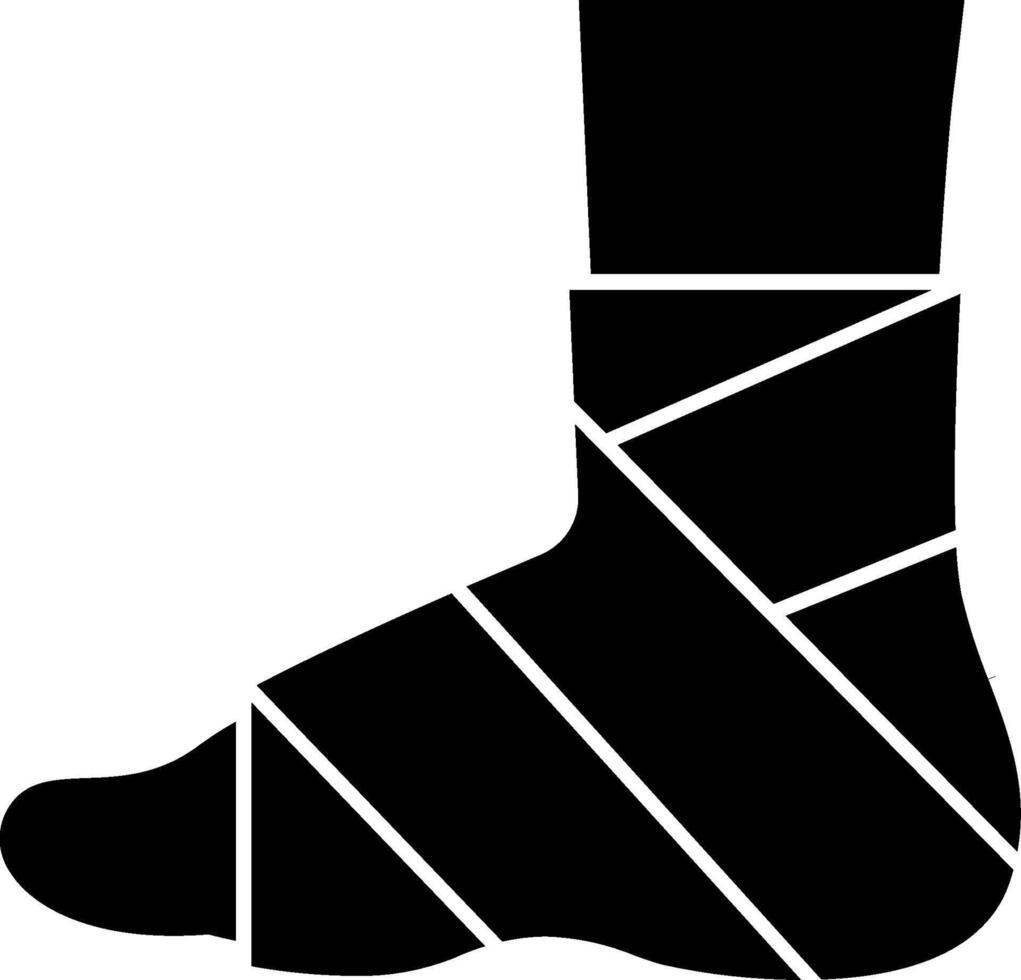 A black and white illustration of a foot with bandages vector