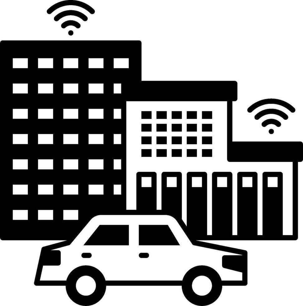 A car and a building with wifi symbols vector