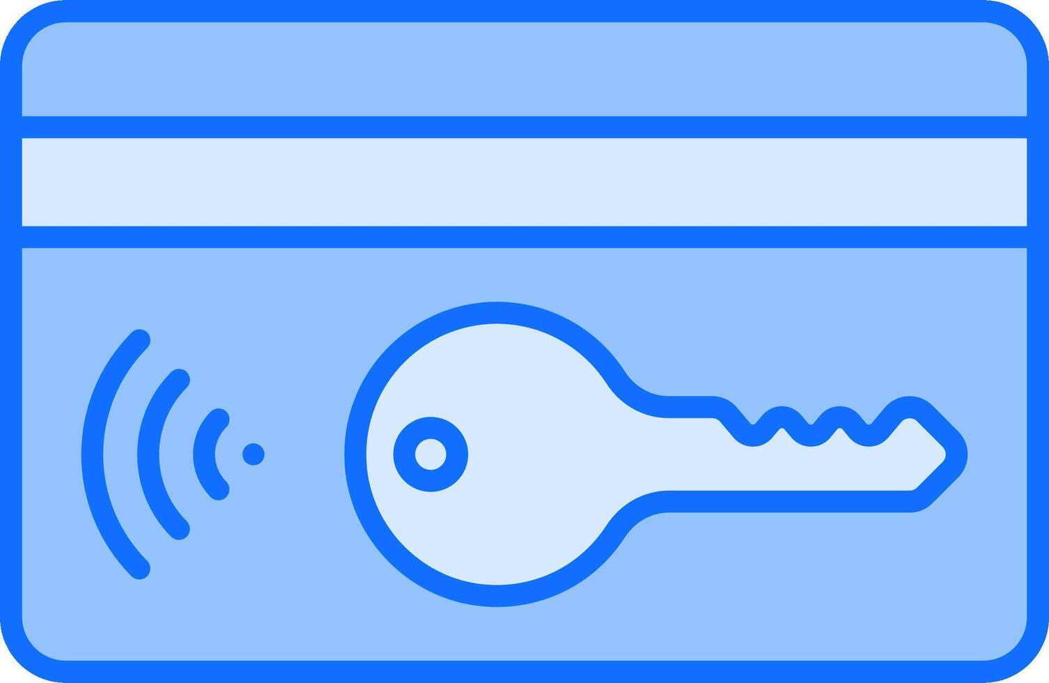 A blue credit card with a key and a sound wave vector