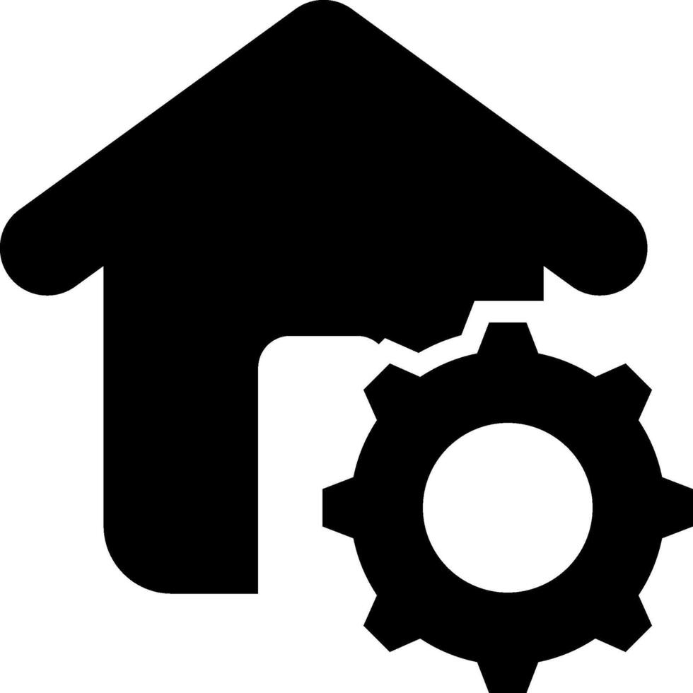 A black and white icon of a house with a gear vector