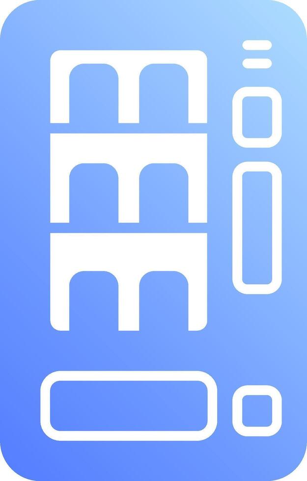 A blue and white icon with a building on it vector