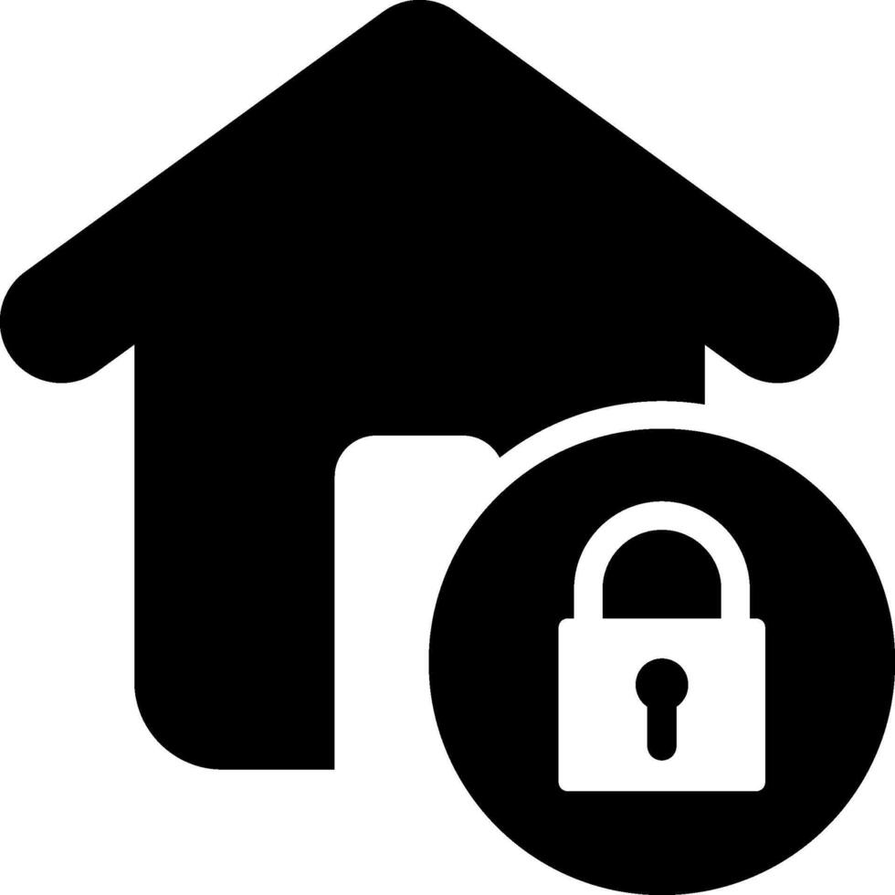 A black and white icon of a house with a padlock vector