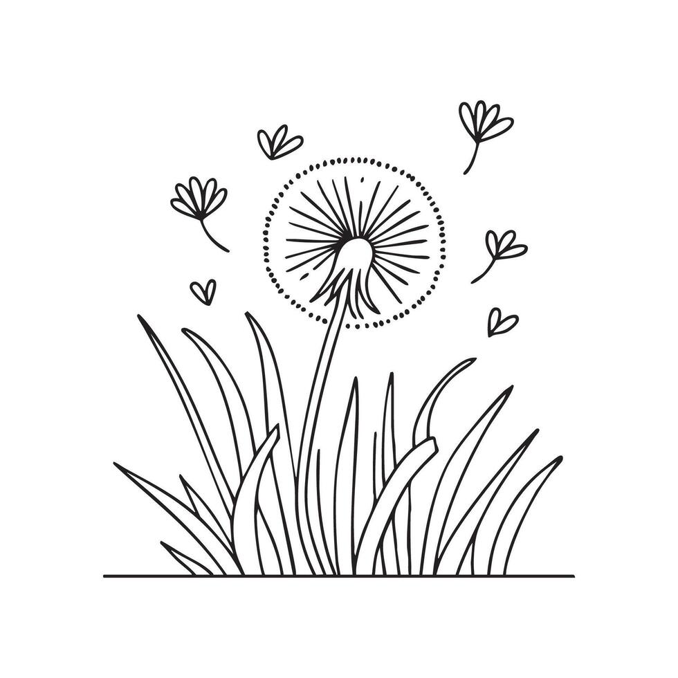 Dandelion in a grassy field with petals drifting away vector