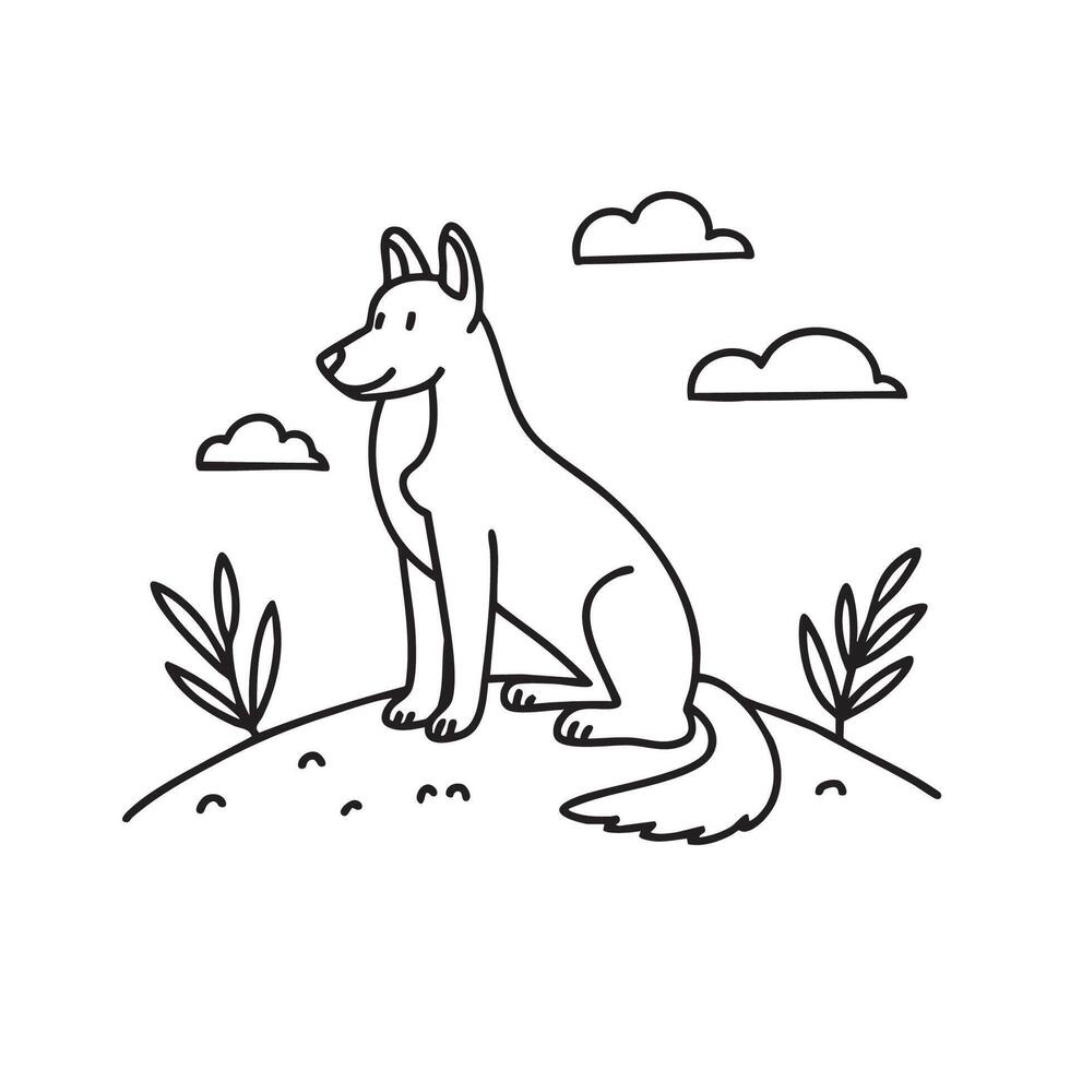 Dingo sitting alert on a sandy dune vector