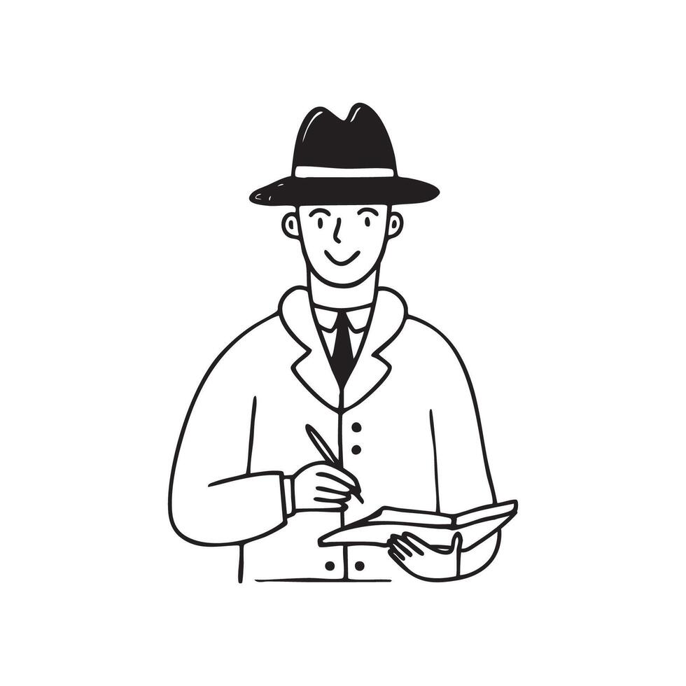 Detective taking notes in a small notebook vector
