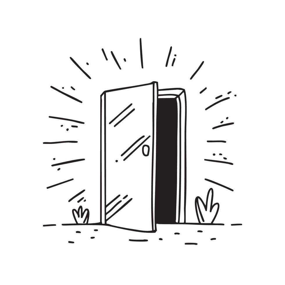 Door slightly open with light shining through vector