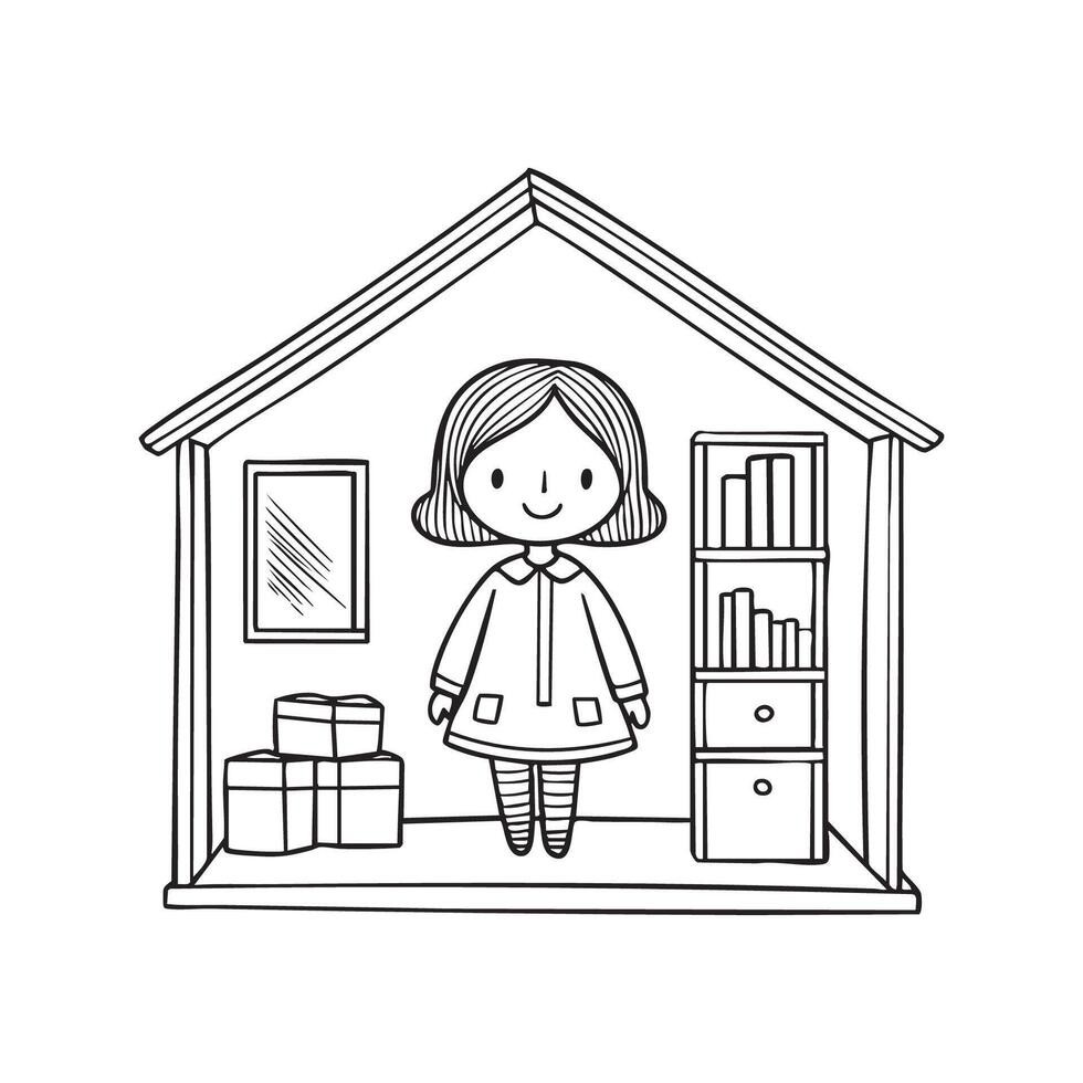 Doll in a dollhouse setting vector