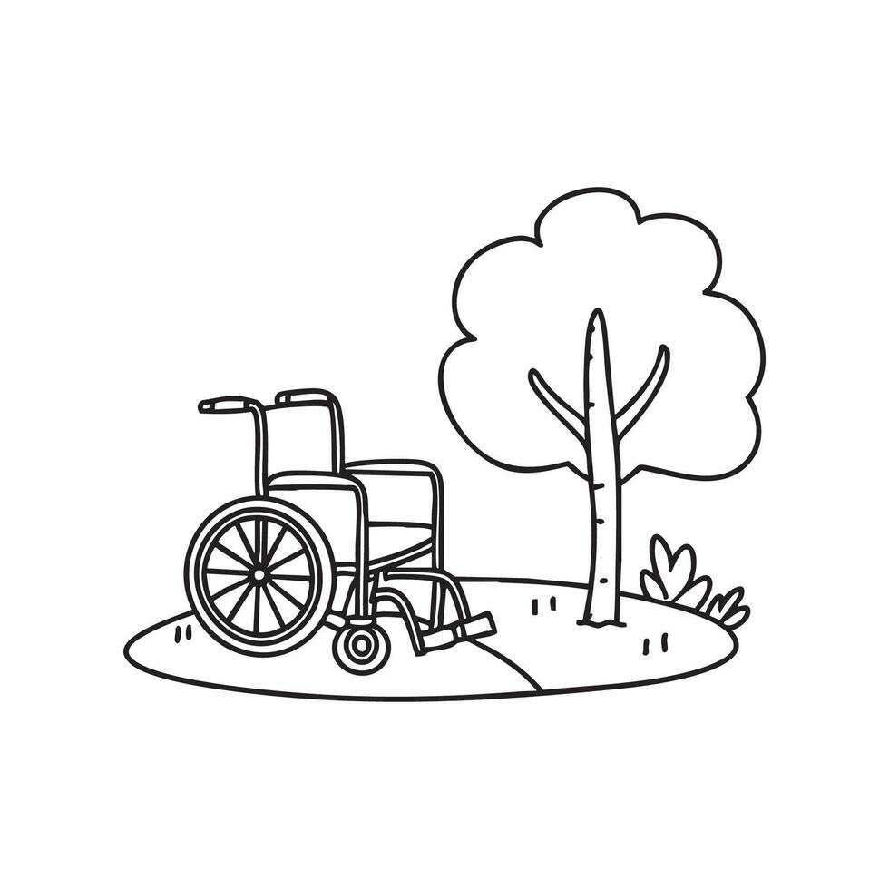 Wheelchair positioned near a garden path vector