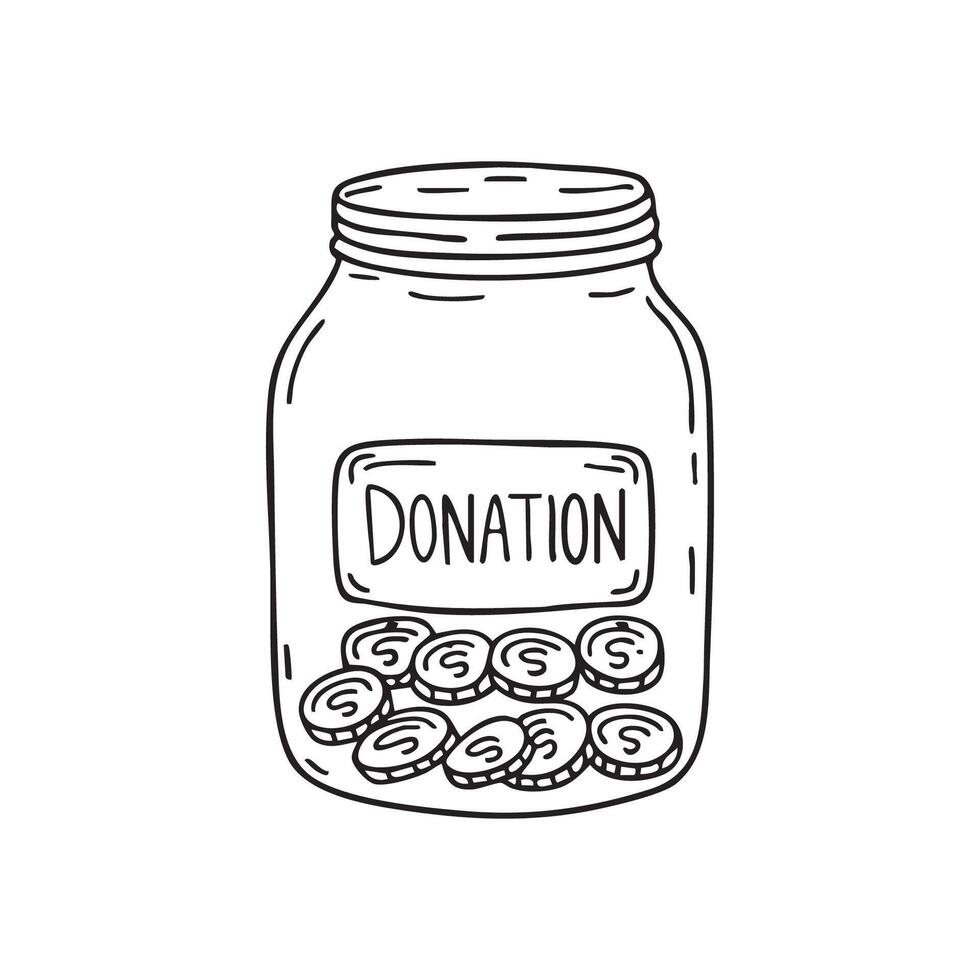 Donation jar filled with coins vector