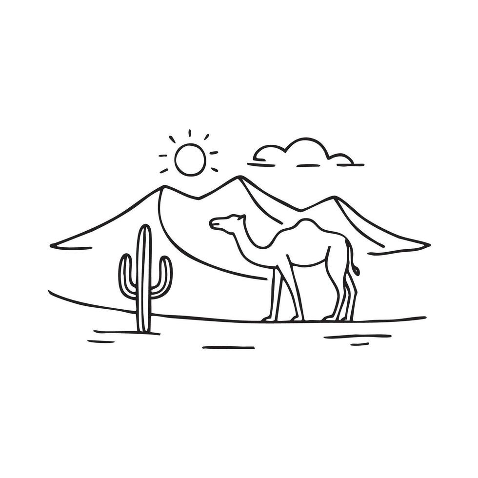 Desert with a lone camel in the distance vector