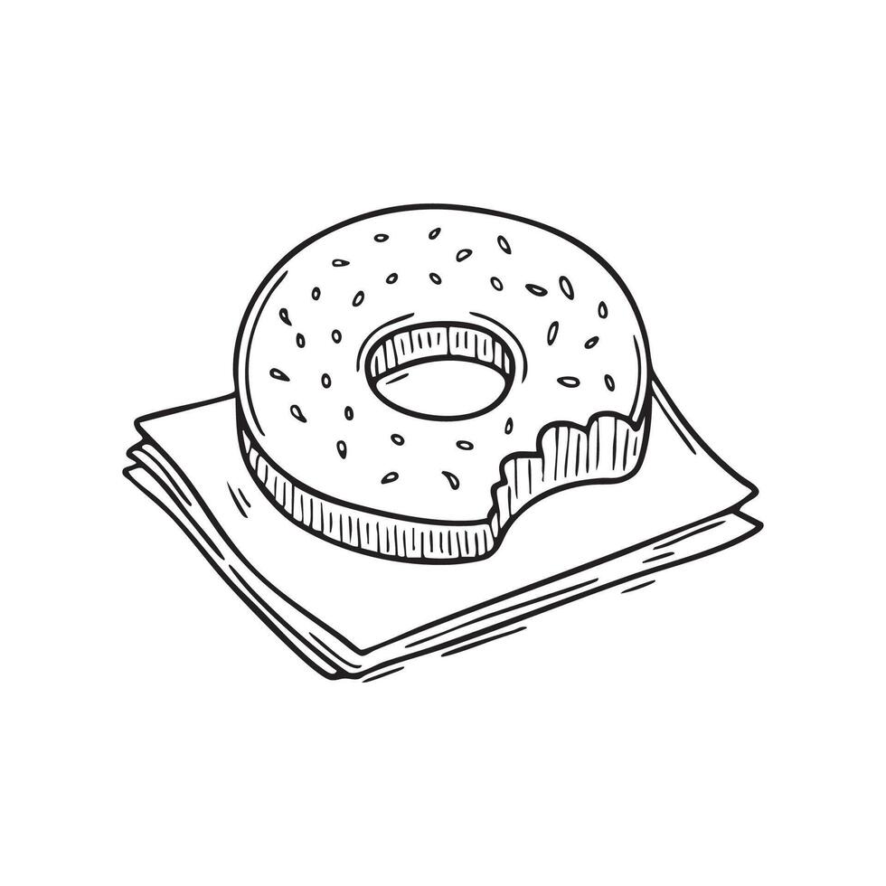 Donut half bitten on napkins vector