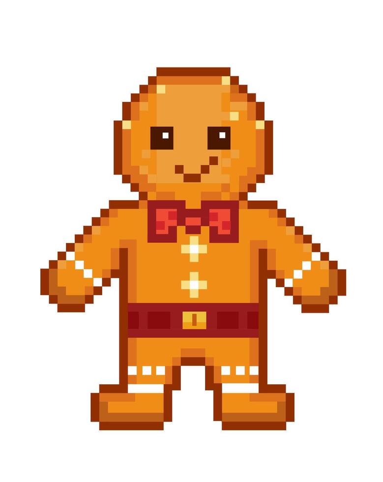 cute pixel art gingerbread man ,isolated on white vector