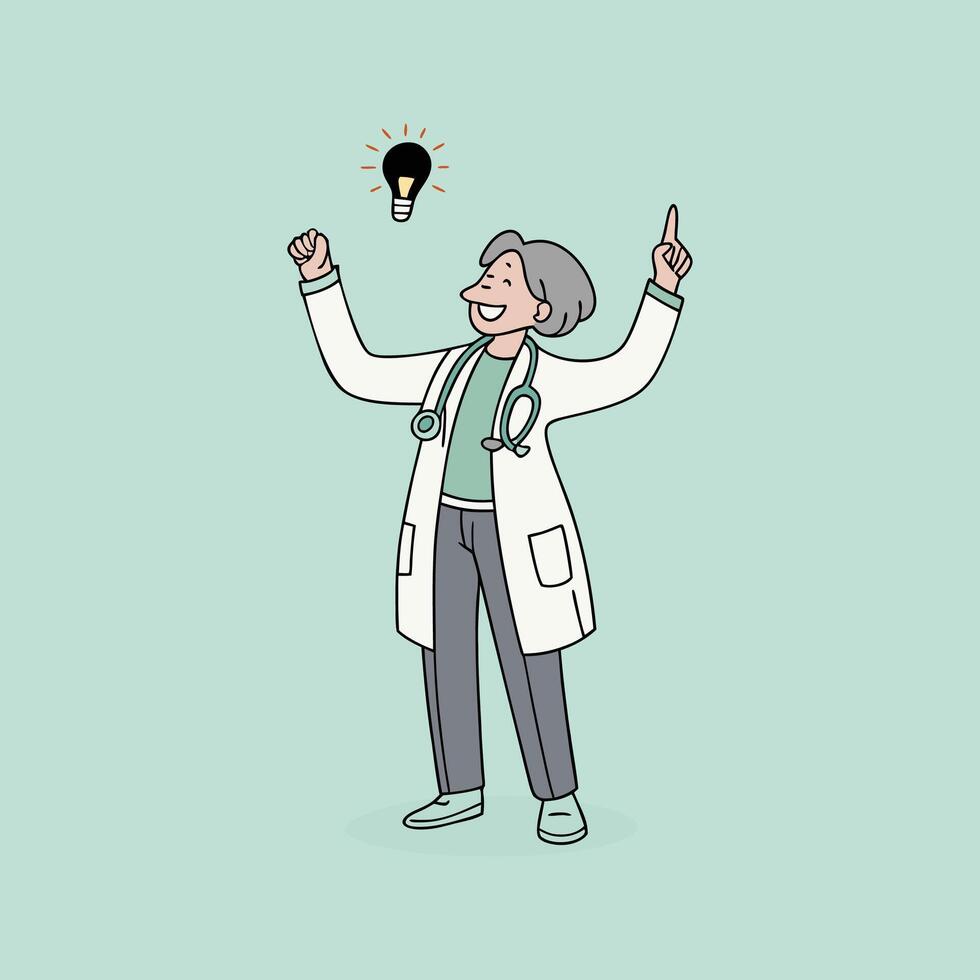 An illustration of a doctor with an idea bulb vector