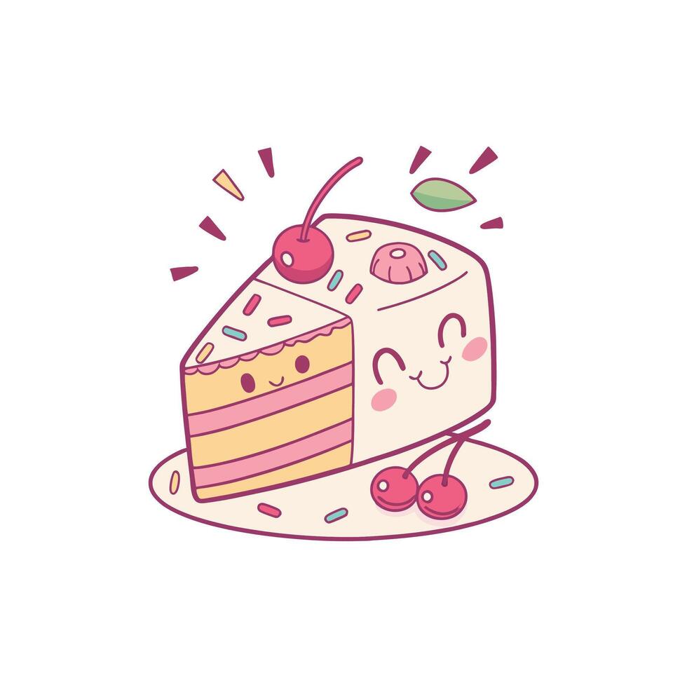 A piece of cake with cherries on it vector