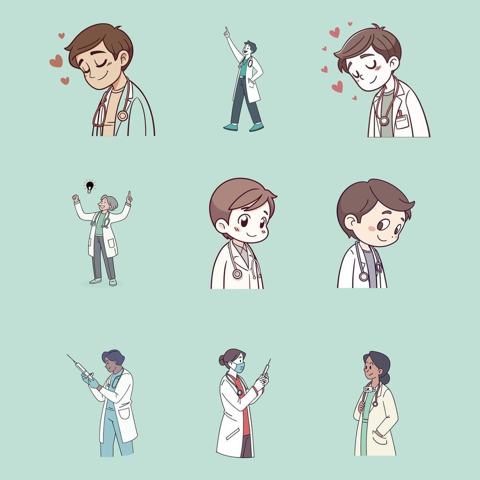 A set of cartoon characters that are dressed in lab coats vector