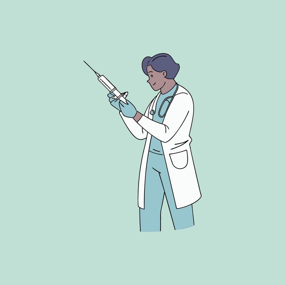 A cartoon doctor holding a syringe vector