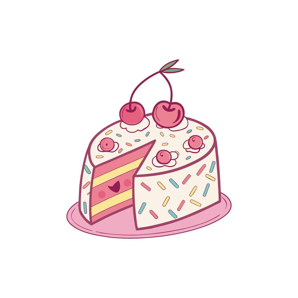 A piece of cake with cherries on top vector