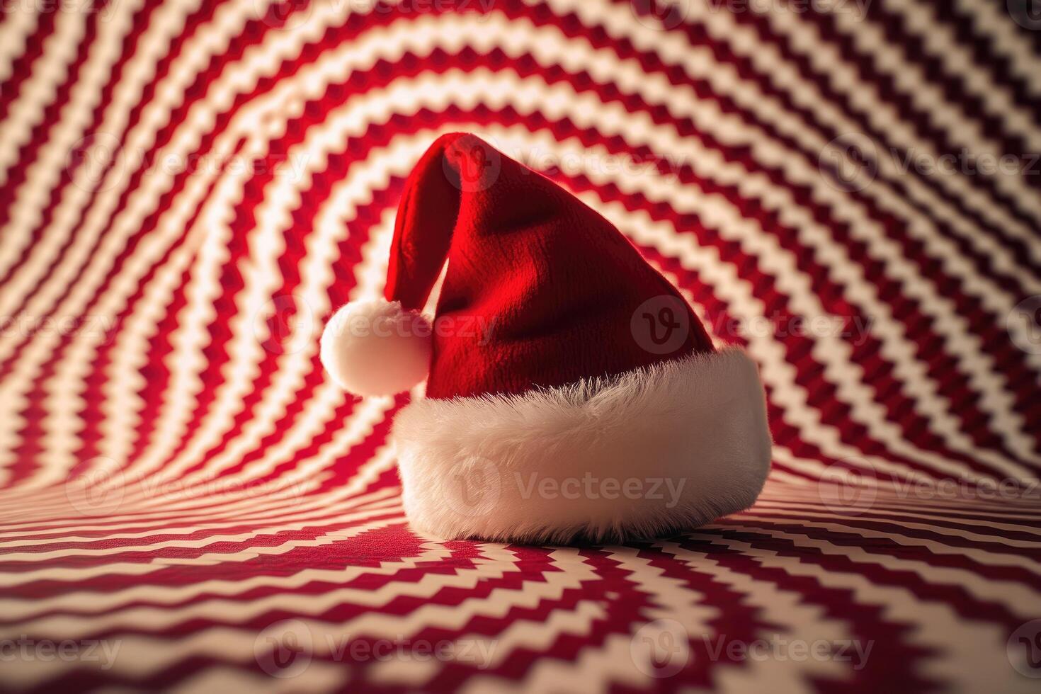 Red Santa Hat on Zigzag Patterned Background photo