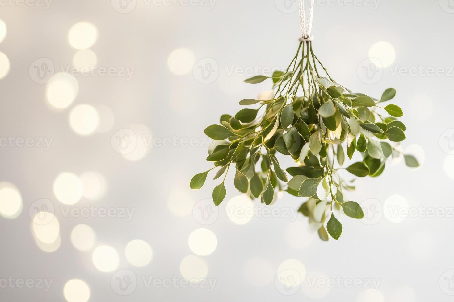 Mistletoe Hanging with Bokeh Lights in the Background photo