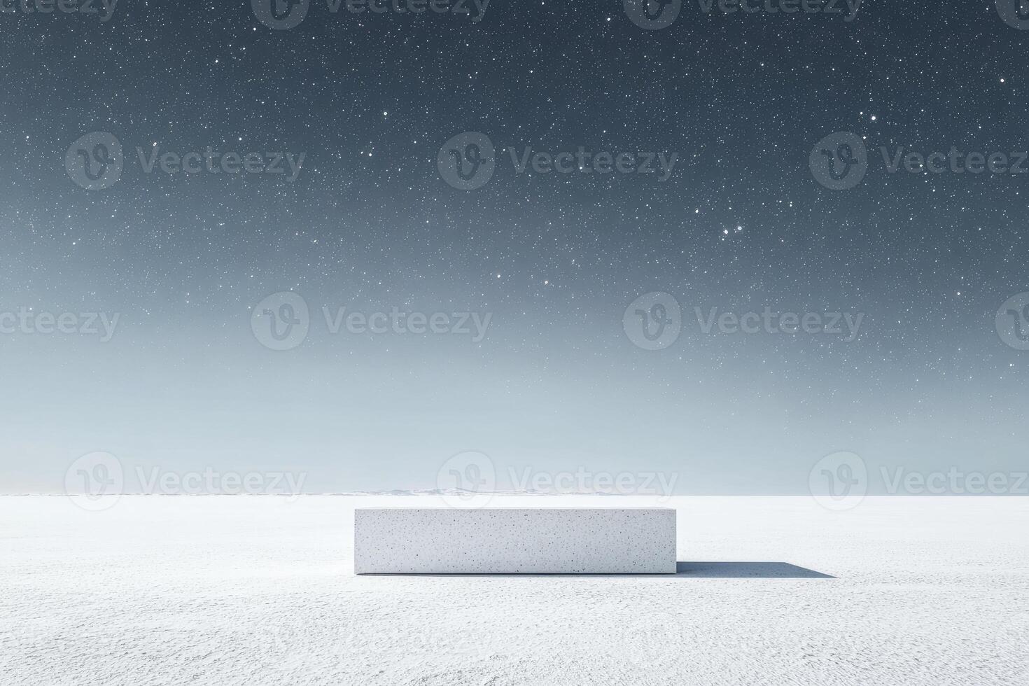 Concrete Platform in a Snowy Landscape Under a Starry Sky photo