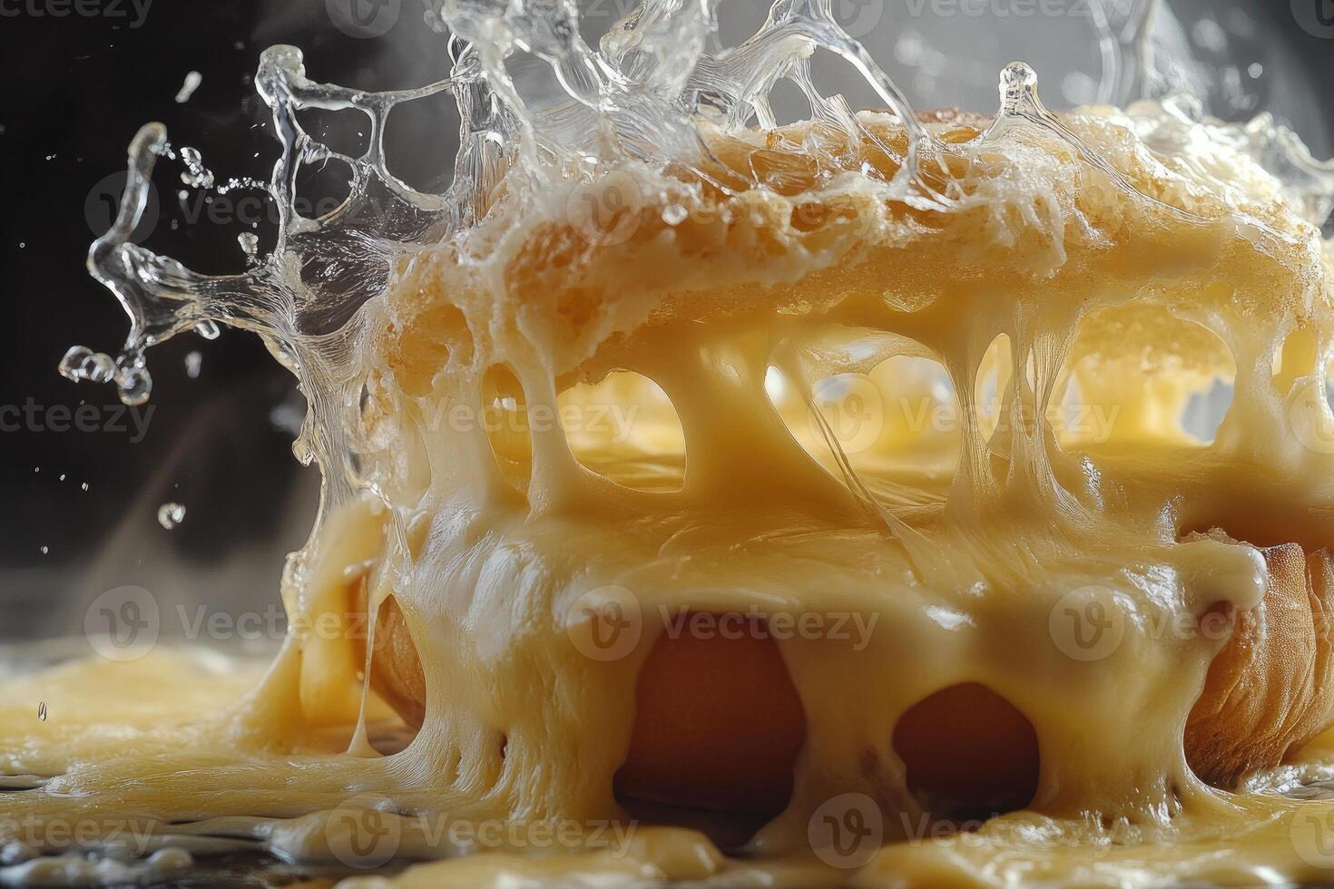 Melted Cheese Splashes and Drips on Bread photo