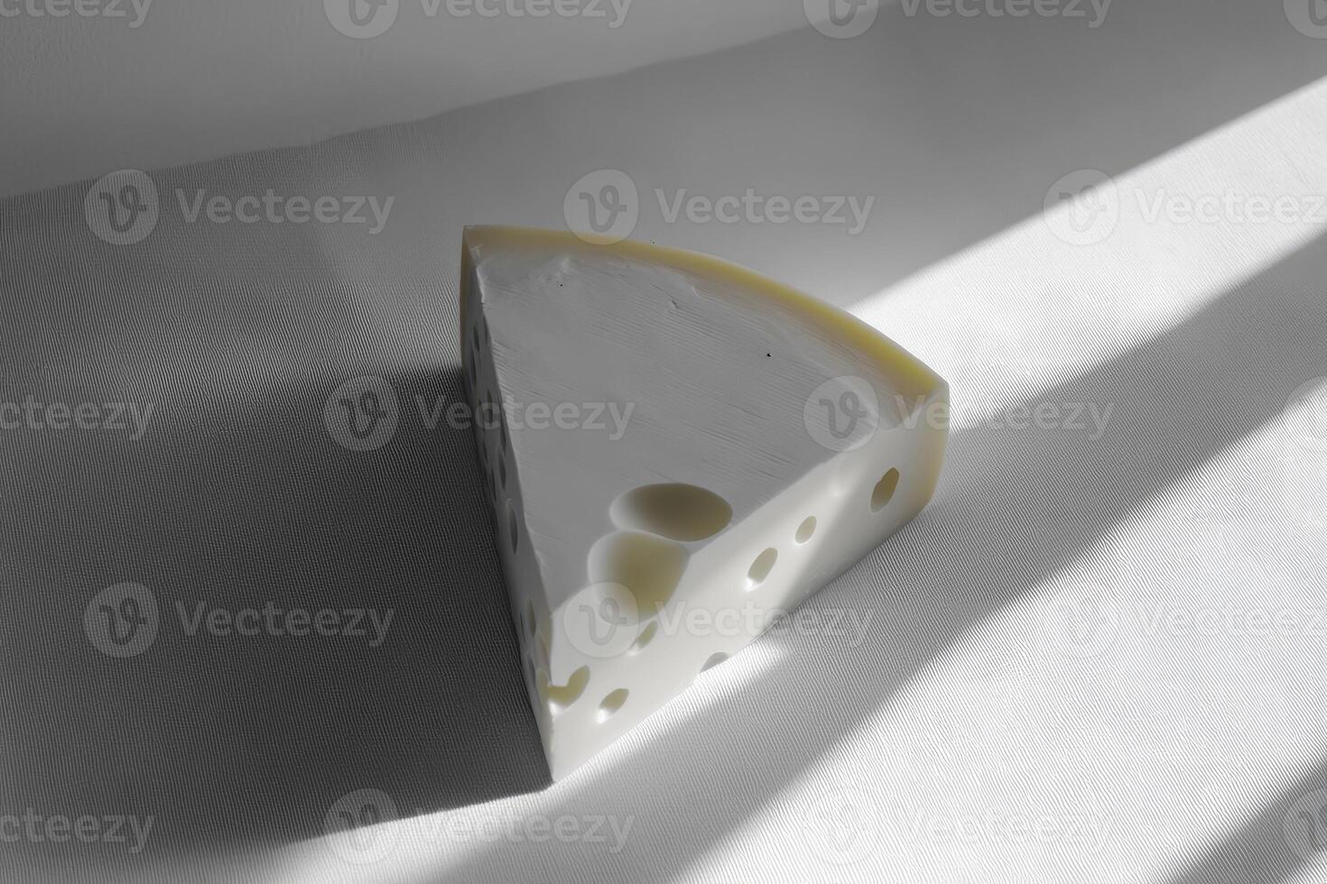 A Wedge of Swiss Cheese with Holes on a White Surface photo
