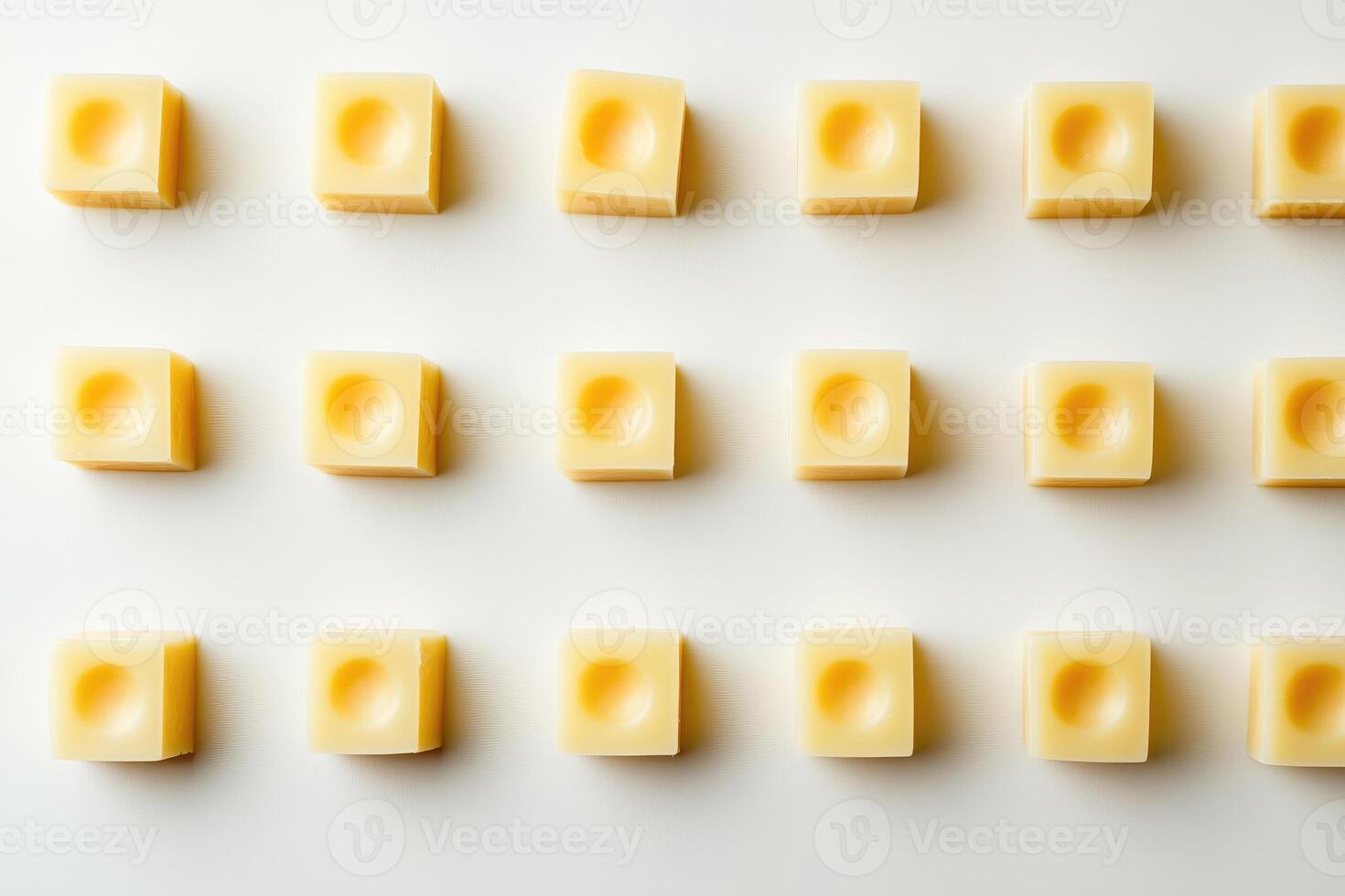 Square-shaped yellow wax blocks with a round indention on a white background photo