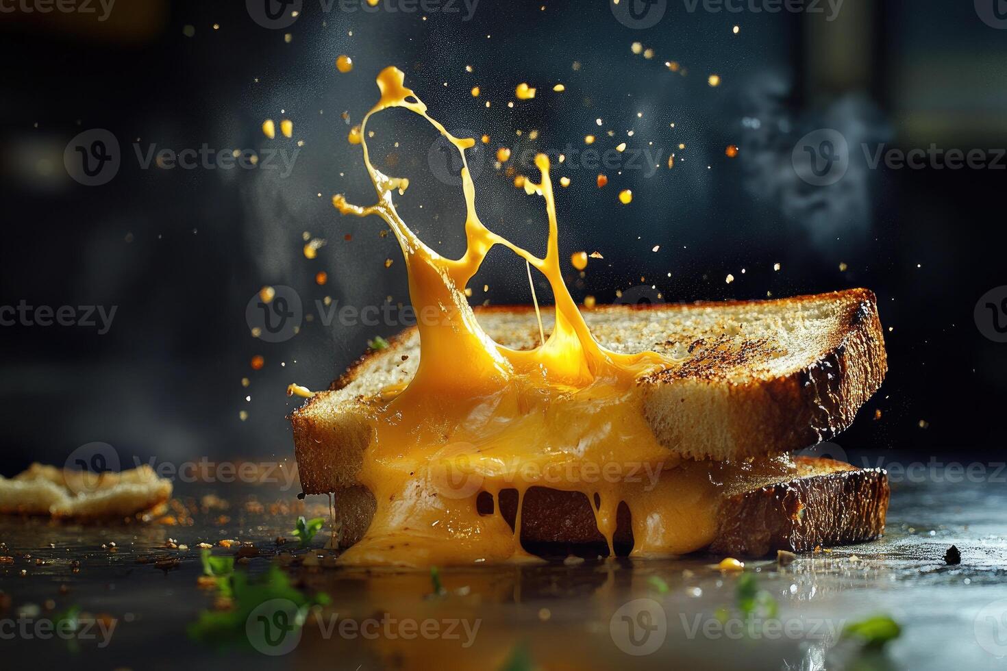 Melted Cheese Sandwich with Splashing Cheese photo