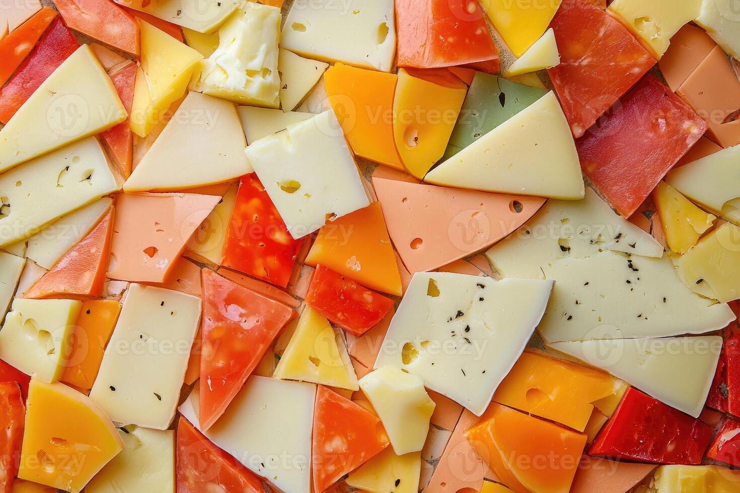 Assorted Cheese Slices in a Random Pattern photo