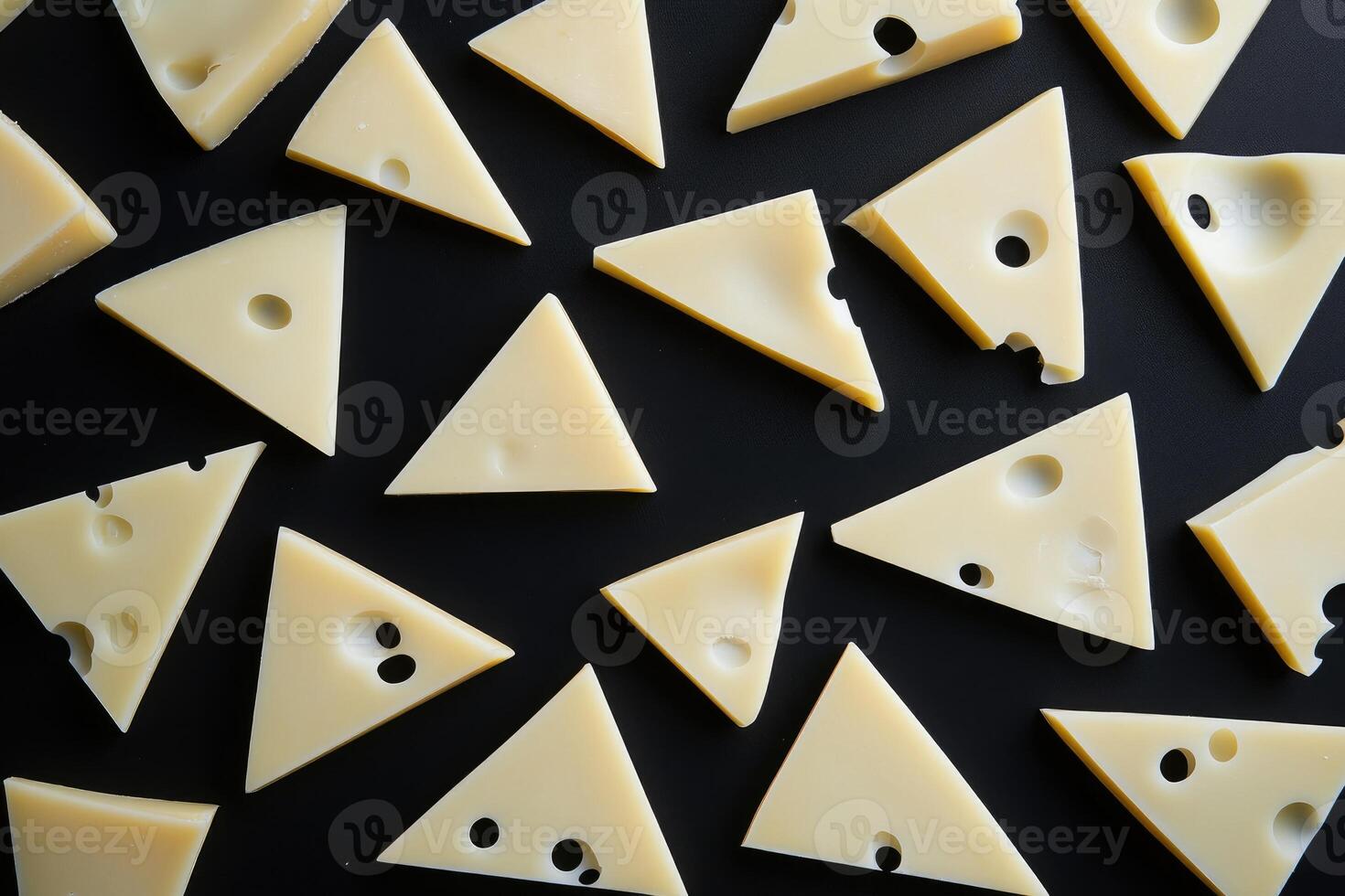 Triangular Slices of Swiss Cheese on a Black Surface photo