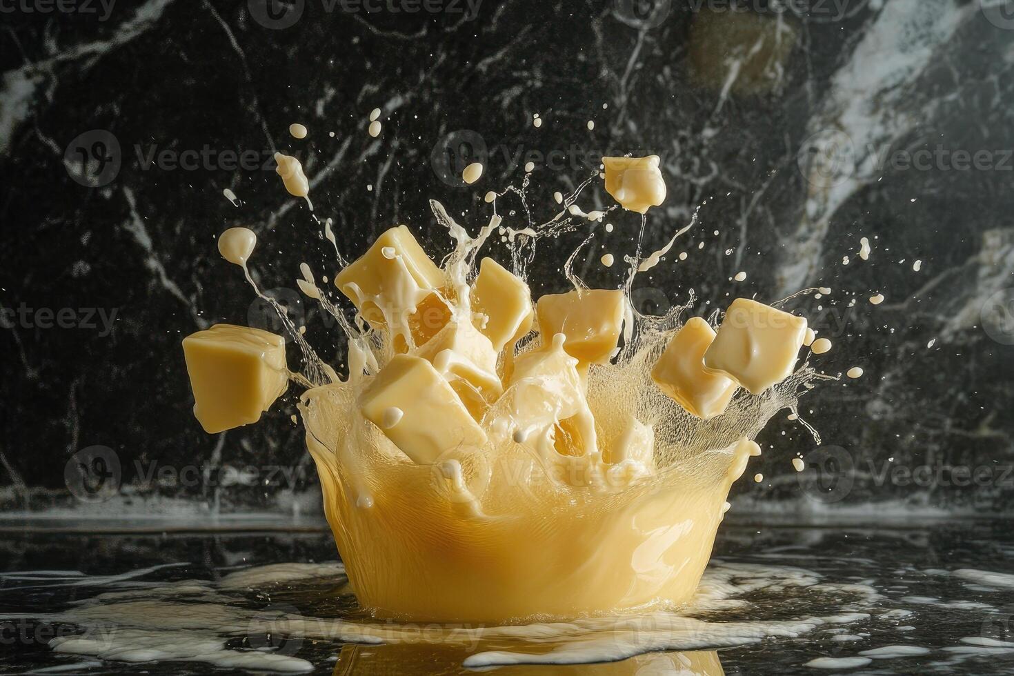 Buttery Cubes Splashing in Milk photo