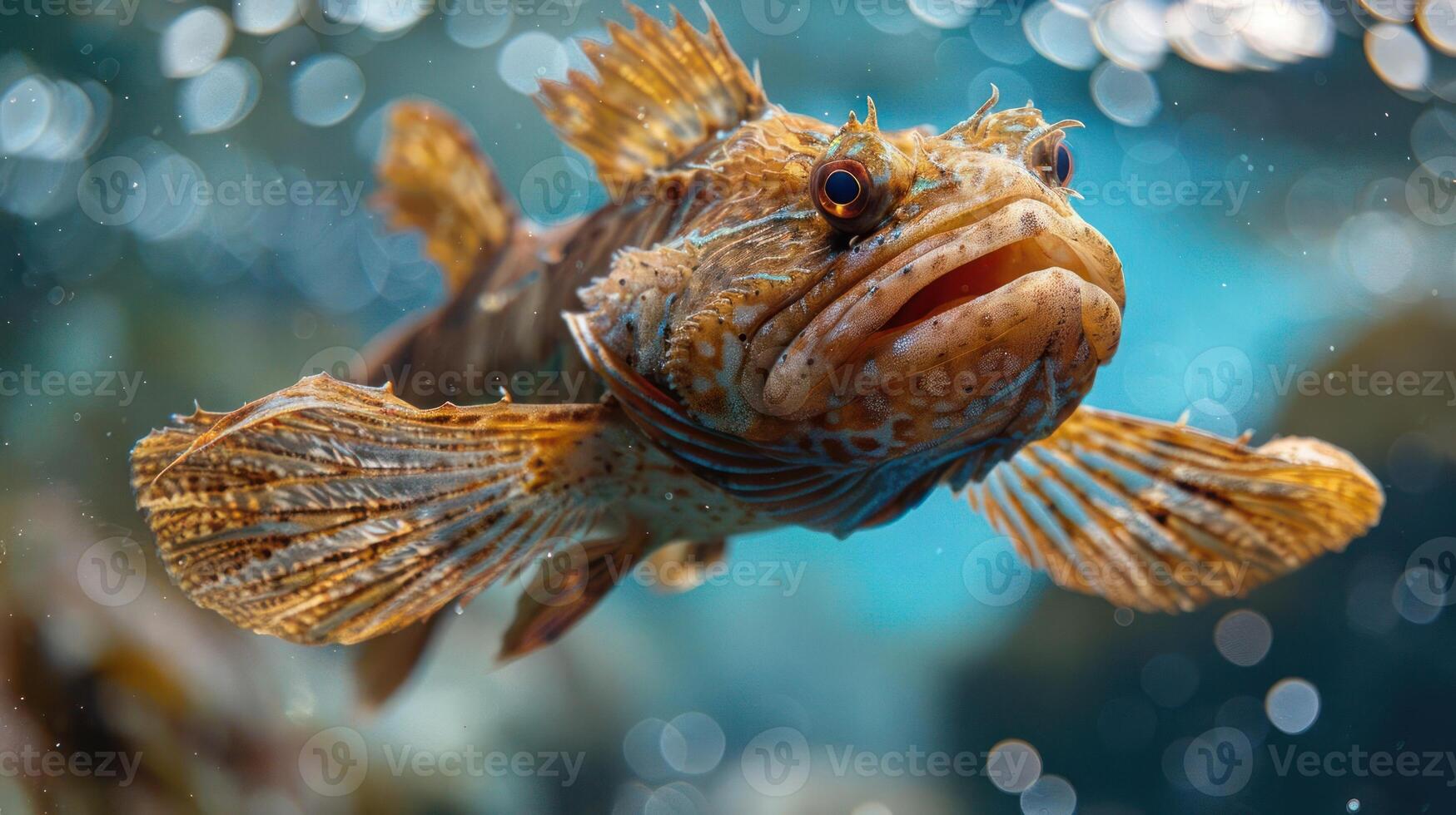A clownfish swimming in the water, with its distinctive colors and patterns visible. photo