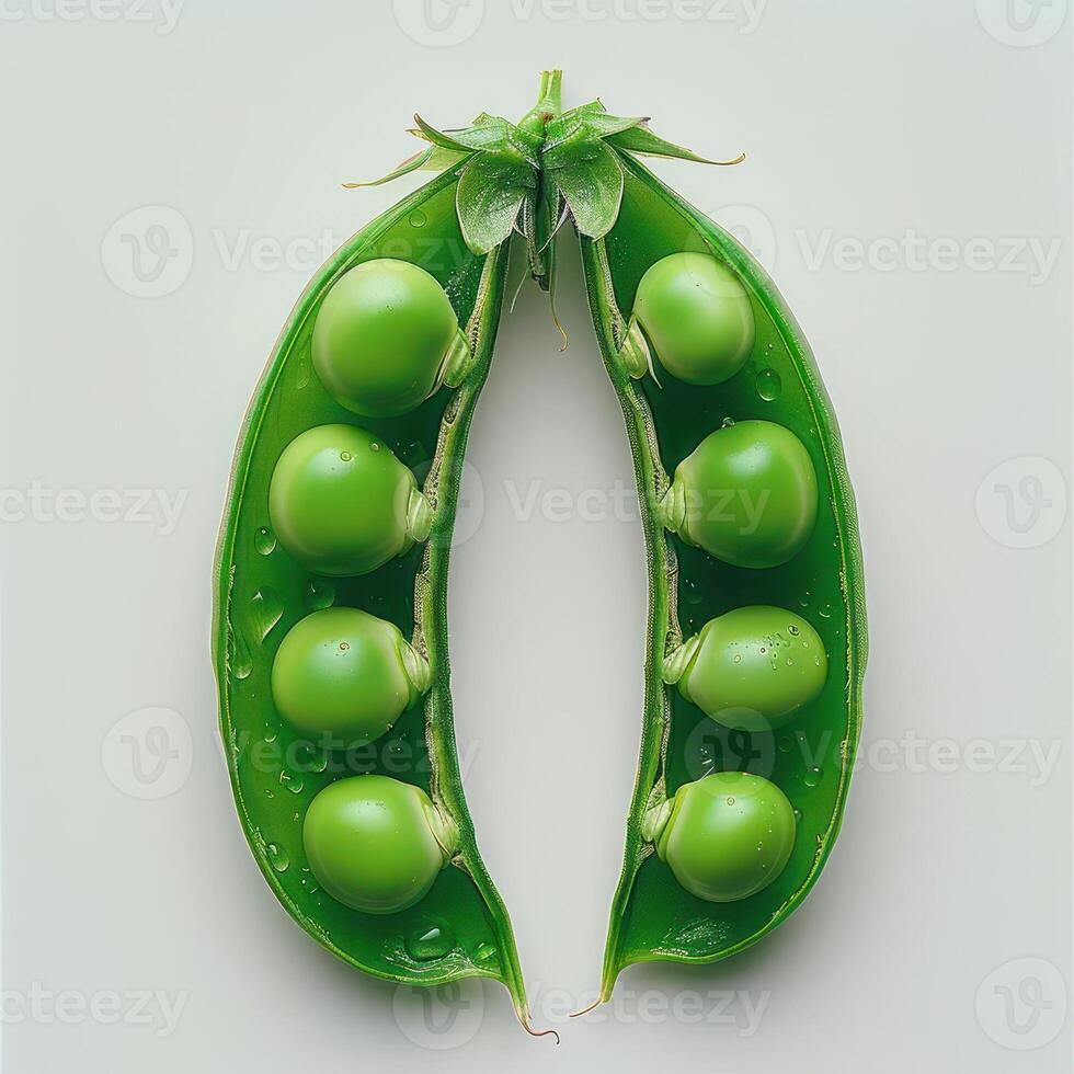 A picture of a pea pod with peas inside, photo