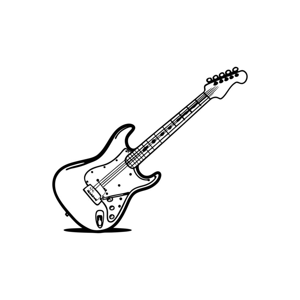 A black and white drawing of a guitar vector