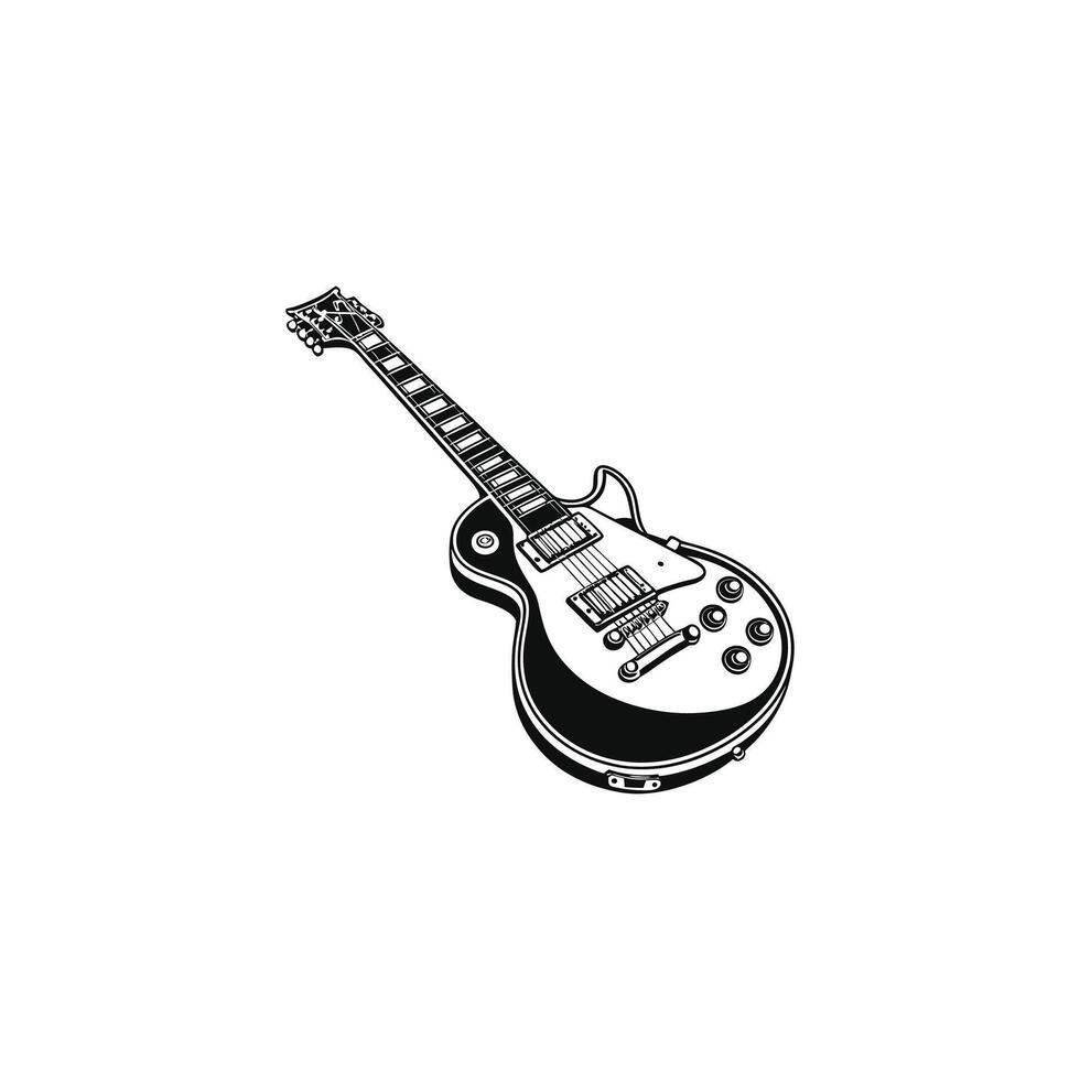 A black and white drawing of a guitar vector